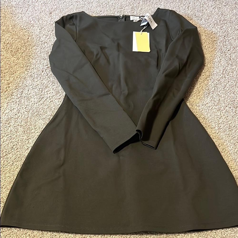 Wilfred Black A-Line Dress with Cuffed Long Sleeves